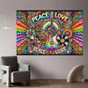 Lebendiger Psychedelischer Peace Love Wandteppich, Hippie Musik Wanddekoration mit Gitarre & Regenbogen für Schlafzimmer