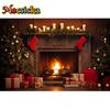 Mocsicka Christmas Fireplace Photography Background Xmas Tree Gift Decoration Kids Birthday Portrait Backdrop Photo Studio Props