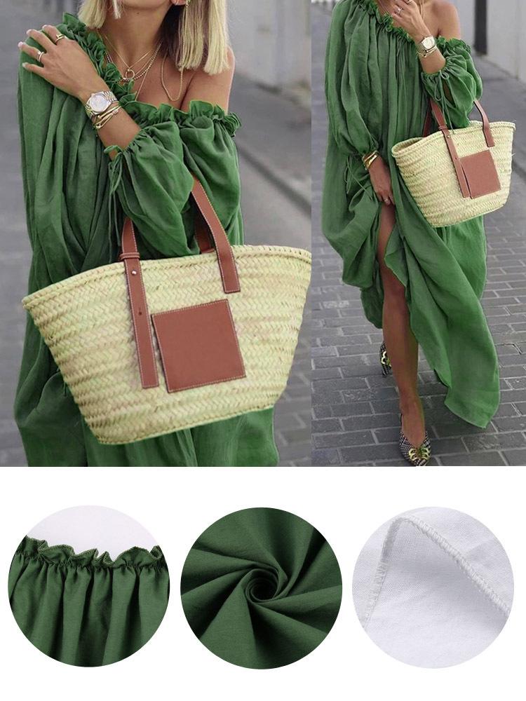 Women Casual Solid Color Plus Size Off Shoulder Dress Comfortable Breathable High Recognition Elegant Slimming Flattering Fit
