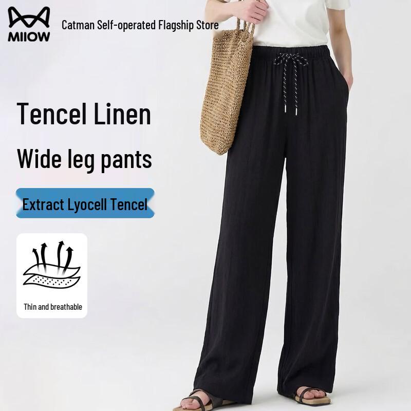 Women s Lyocell Linen Blend Wide-Leg Casual Pants L