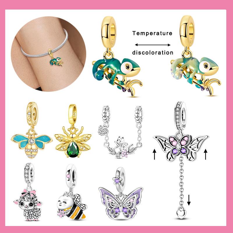 Copper Dreamy Bee Firefly Luminous Purple Butterfly Charms Beads Pendant For Original Bracelet Woman Girl Jewelry