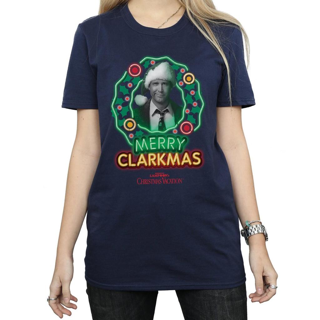 National Lampoon´s Christmas Vacation Womens/Ladies Greyscale Clarkmas Cotton Boyfriend T-Shirt
