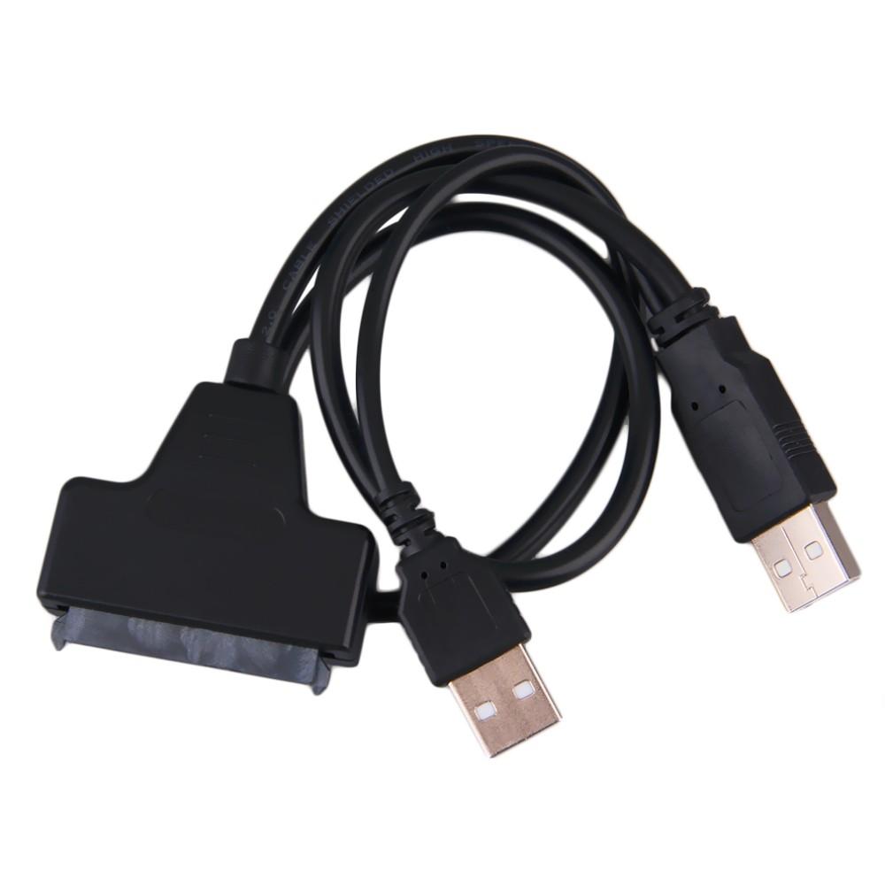 Double USB 2.0 Male To SATA 7+15P 22 Pin Cable Adapter For 2.5" SSD/Hard Disk Drive USB 2.0 SATA 7+15Pin To USB 2.0 Adapter Hot