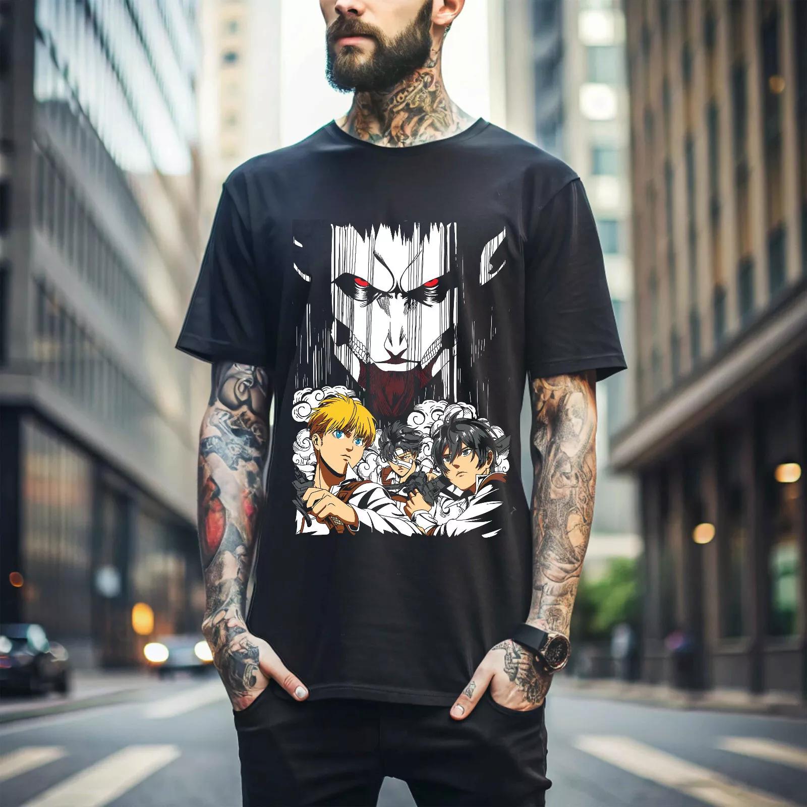 

100% cotton TOPS UNISEX TEES MENS WOMENS Attack On Titan Mikasa Eren and Mikasa T-Shirt Girl Anime AOT Shirt Tee Gift 172 M чёрный