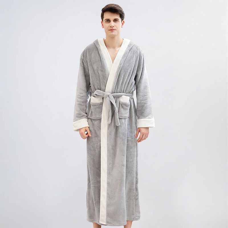 OEING Men's Autumn Winter Hooded Bathrobe
