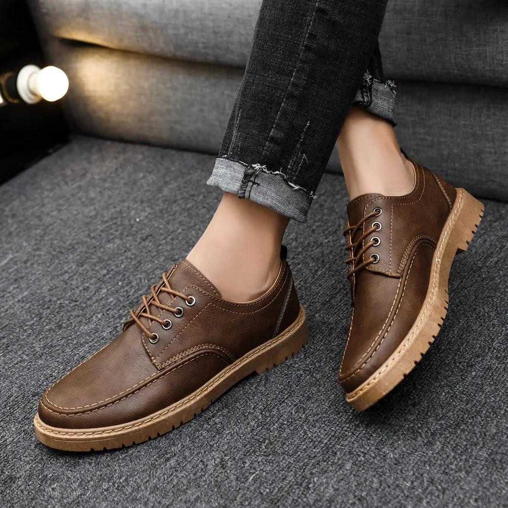 Fashion Men Round Head Leather Shoes Business Dress Shoes Handmade Shoe Lace-up Footwear Men Platform Moccasins Slip-on Loafers Zapatos