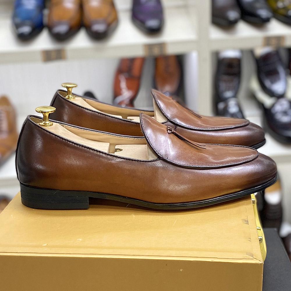 Fashion Male Tassel Loafers Genuine Cow Leather Men's Dress Shoes Fashion Handmade Slip on Wedding Party Office Causal Shoes for Men