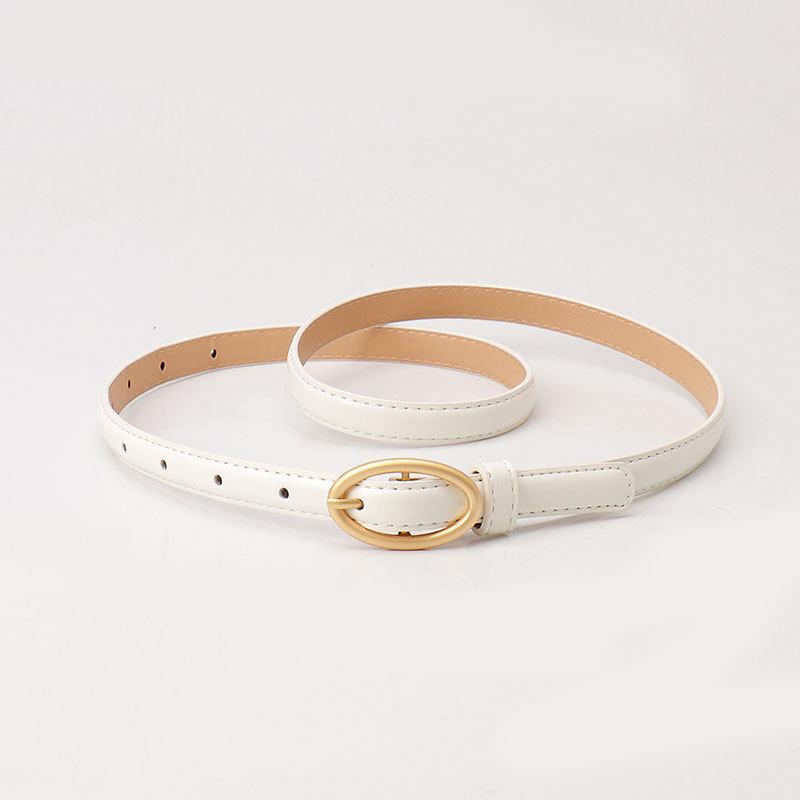 New Women's Fresh Thin Belt - Dopamine Oval Buckle, Fashionable & Versatile for Dresses