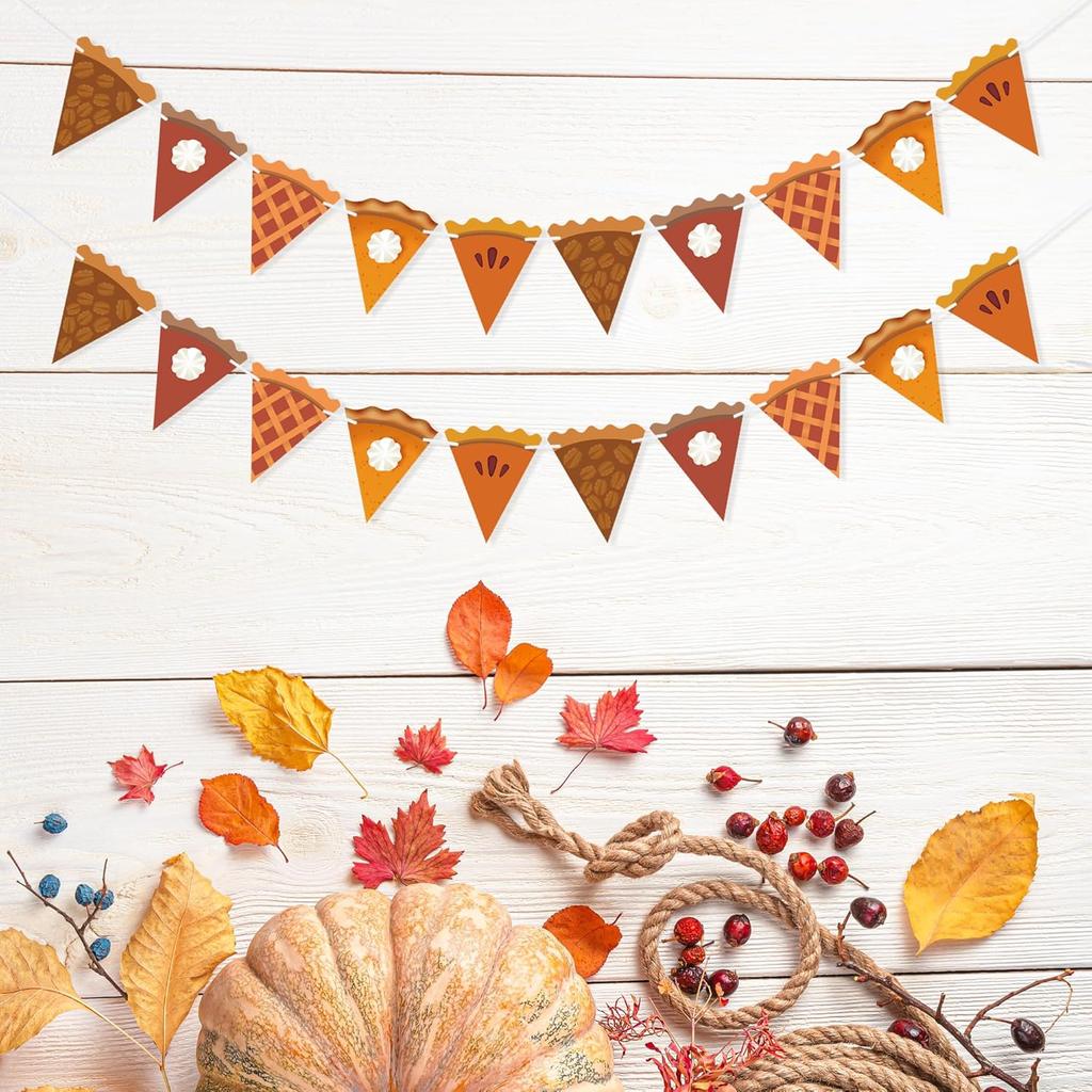 Pumpkin Pie Banner Thanksgiving Decorations, Pie Slices Bunting, Thanksgiving Banner, Fall Party Decor Harvest Home Mantel Decorations Party Supplies