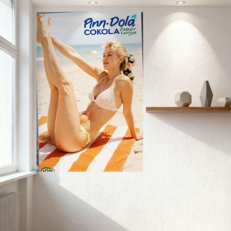 Sexy Blonde Braided Woman on Beach Tin Sign Vintage Metal Poster for Bar Pub Home Decor with Ocean Waves Background 8x12 Inch