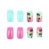 24x Short Square False Nail Coconut Tree Press On Nail Gradient Acrylic Nail Glossy Full Cover Stick On Nail for Woman