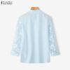 ZANZEA Women Casual Turn Down Collar Hollow Crochet Splice 3/4 Sleeve Blouse