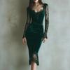 French Romantic Celebrity Temperament Outer Single Gold Velvet Strand Lace Waist Hip Dress Autumn Style