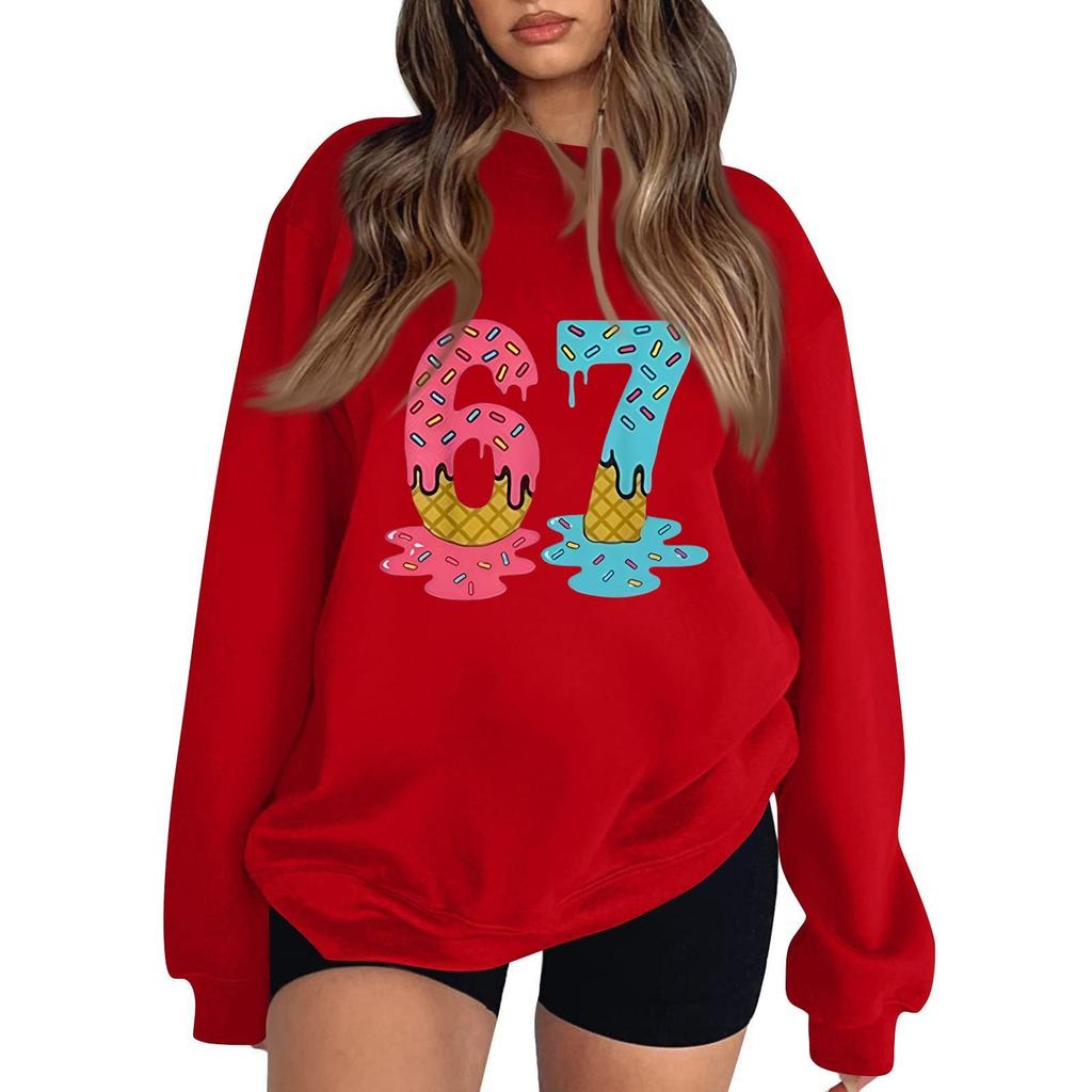 Women's Fashionable Casual Long-Sleeved Round-Neck Printed Pullover Sweatshirt