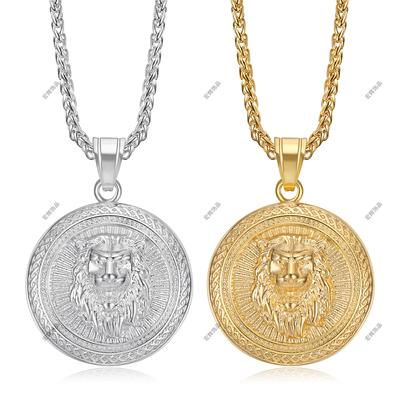 New Style Personality Fashion Round Pendant Accessories Stainless Steel Vacuum Electroplated Lion Head Pendant Necklace