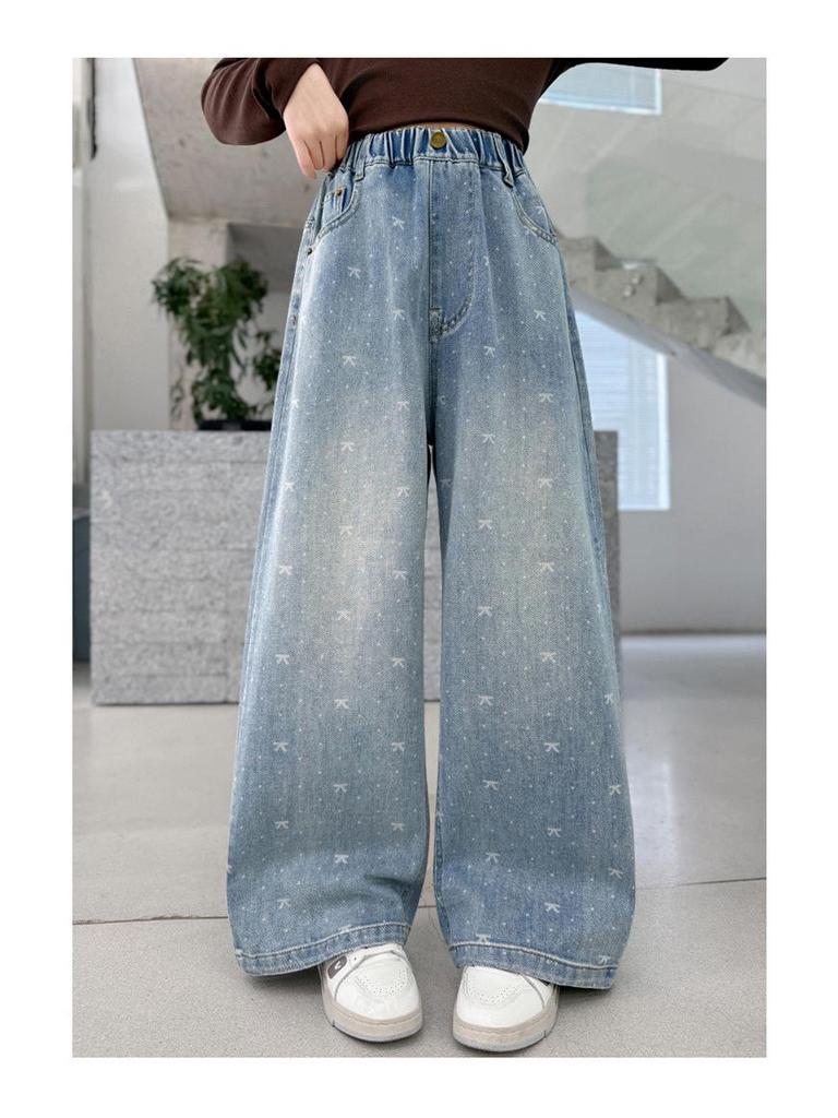 Meisjes Lente 2026 Wijde Pijp Jeans met Strik