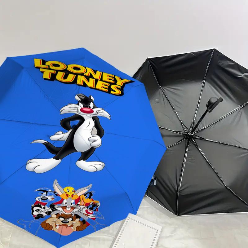 1pc Looney Tunes Automatic Open/Close Umbrella Compact Folding Umbrella with 8-Rib Shaft Lightweight Esign, for Women/Men1216A