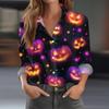 Women's Halloween Printed Casual Half-Open Collar Long Sleeve Shirt