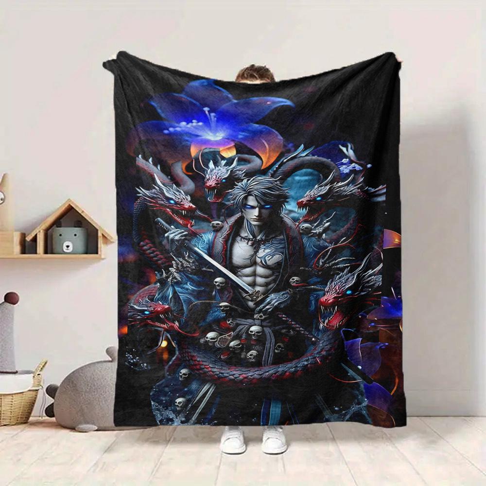 1pc Fantasy Warrior Statue Blanket Lightweight Flannel Blanket Throw Blanket For Sofa, Bed, Travel, Camping, Livingroom, Office, Couch