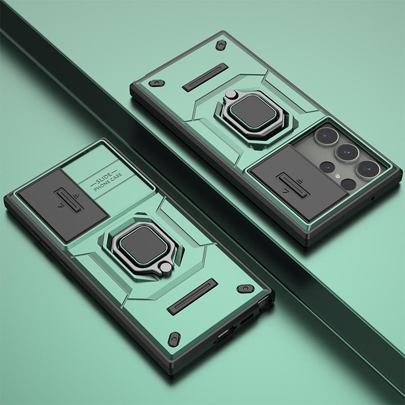 For Samsung S25 Ultra S25 Plus S24 FE Slide Camera Lens Armor Hard Protection Cover for Galaxy S 25 S25+ Magnetic Ring Holder Case