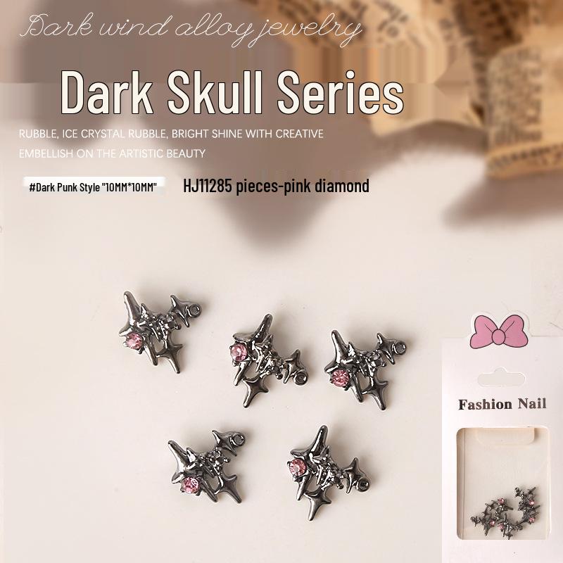 Dark Skull Retro Chrome Heart Scarlet Cross Nail Rhinestone Embellishments - 5 Pcs