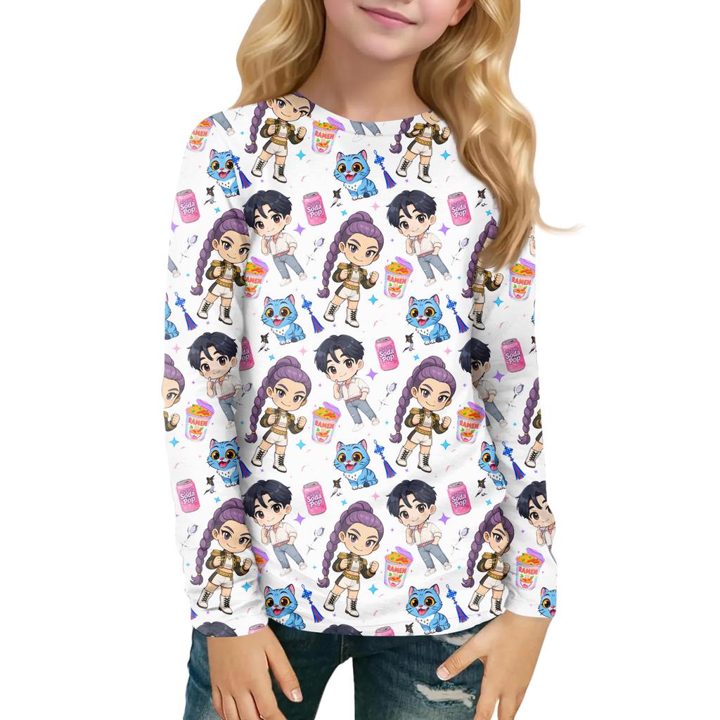 Children's Witch  Printed Long Sleeved Round Neck Top With Floral Print For Daily Casual T-shirt