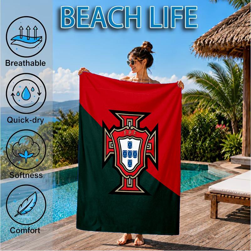 Strandtuch mit Wappen der Portugiesischen Fußballföderation, Schnell trocknend, Pflegeleicht, Geeignet für Fitness und Strandurlaub, Sport-Essential