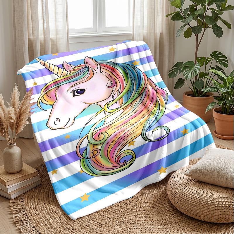 Rainbow Unicorn Theme blanket Lightweight Warm Flannel Blanket Decorative Throw Blanket for Home Decoration
