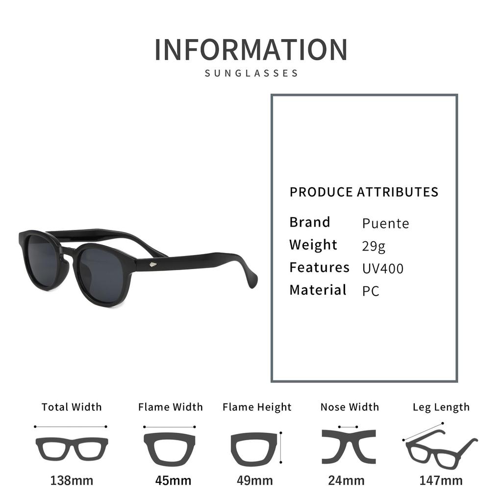 [Puente] Sunglasses for Men and Women - Stylish, Demi Tortoiseshell, Green, Light Green, Wellington Style, Suitable for Driving, UV Protection (UV400)