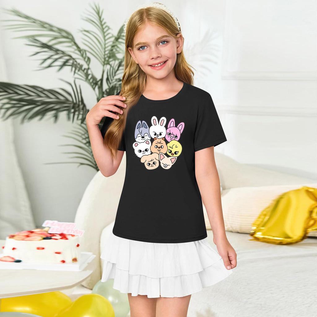 Modne ubrania robocze z krótkim rękawem i okrągłym dekoltem, bluzki z nadrukiem dla DZIECKA, letnie topy