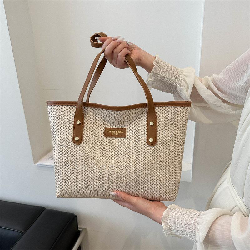 Straw large-capacity fashion Korean version handbag 2025 spring new versatile ins shoulder armpit bag tote bag