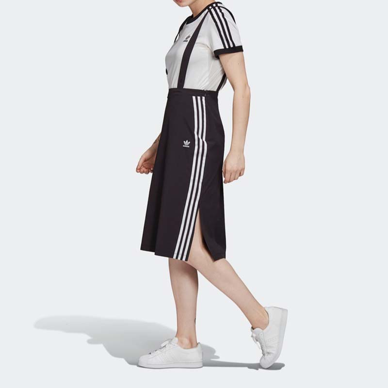 Adidas Originals Chino Skirt Sports Stripe Breathable Quick-Dry Round Neck Sleeveless Dress Women Dresses Black GK3657