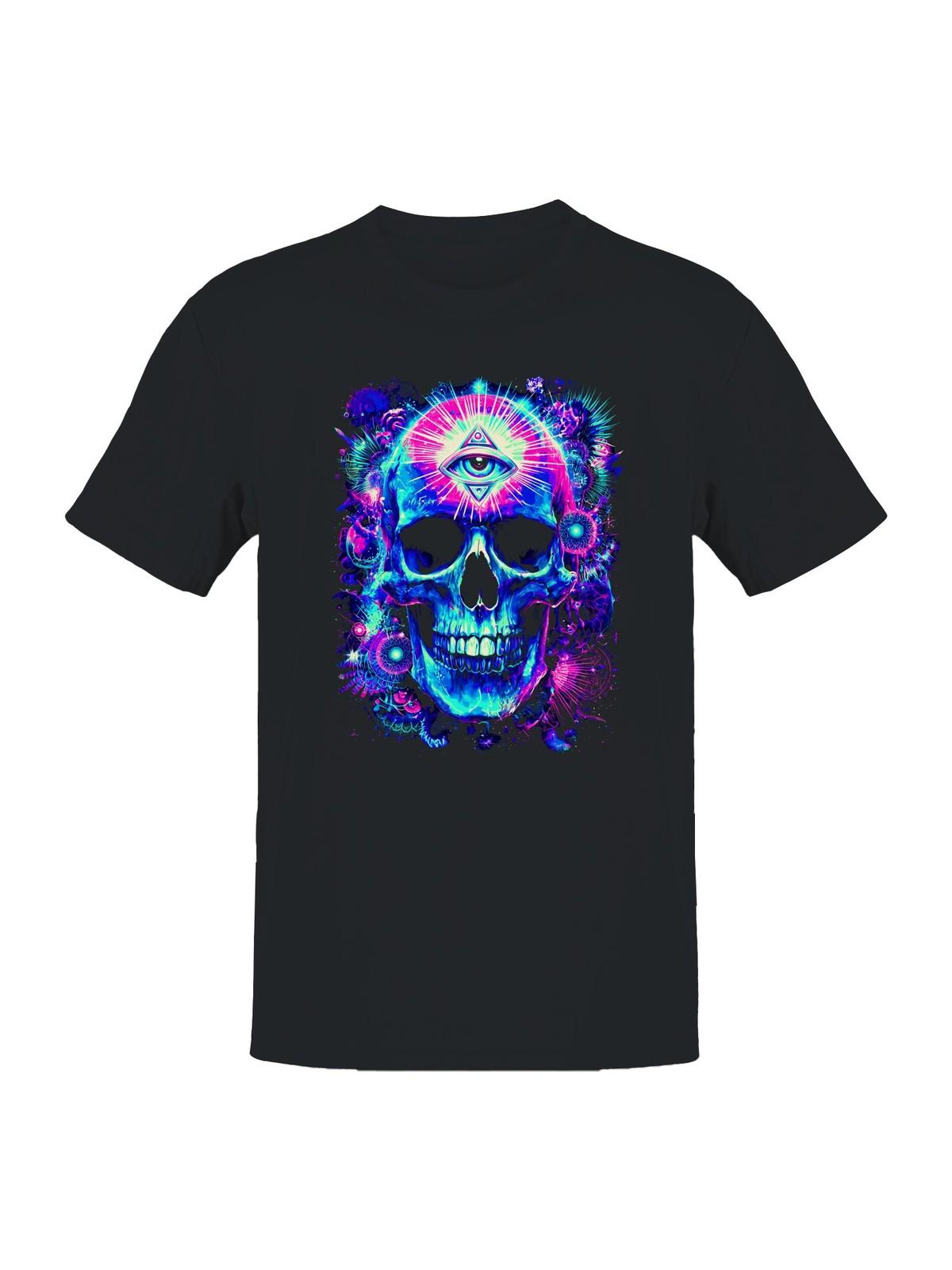 Cosmic Vision Vibrant Skull Art Men s T-shirt S