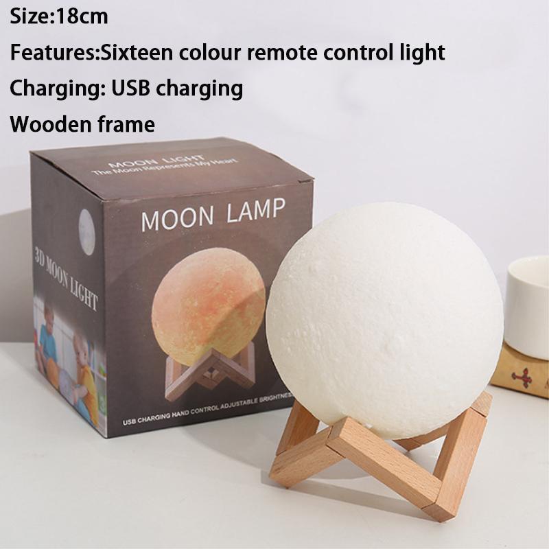 Remote 3d Control 16 Colour Rechargeable Moon Lamp Night Light Kids Dimmable Led