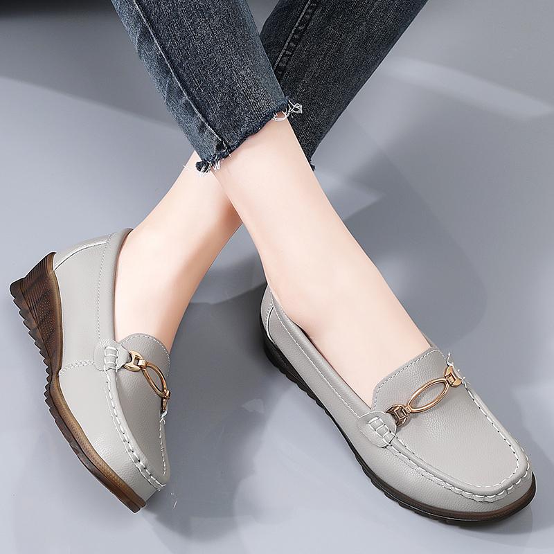 Women's Black Loafers Moccasins Casual Slip On Grey Flats Walking Shoes for Mother Plus Size
