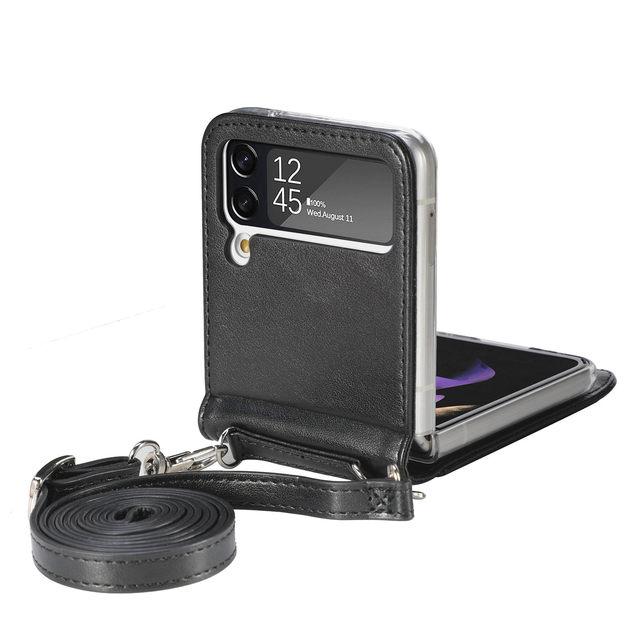 Etui ochronne na telefon z paskiem skórzanym do Samsung Galaxy Z Flip4 5g Flip 4 Flip3 Flip 3 Anti-Shock Card Slot Cover Funda