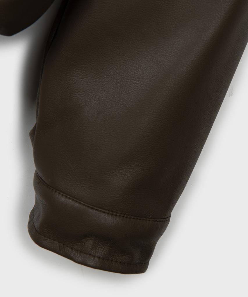Place Studio Vegan Leather Fur Oversized Shearling Jacket Jumper [Brown]