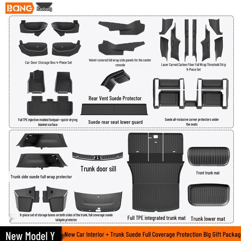 Tesla Model Y & 3 Refresh TPE Interior Floor Mats - Full Set Protection Accessories