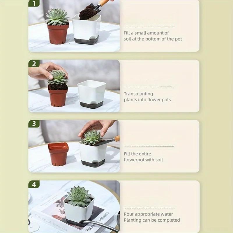 5 Stück Selbstbewässernder Blumentopf, Blumenpflanzgefäße, Moderne Blumentöpfe mit Wasserreservoir, Mini-Blumentöpfe Kräutergarten-Pflanzgefäß