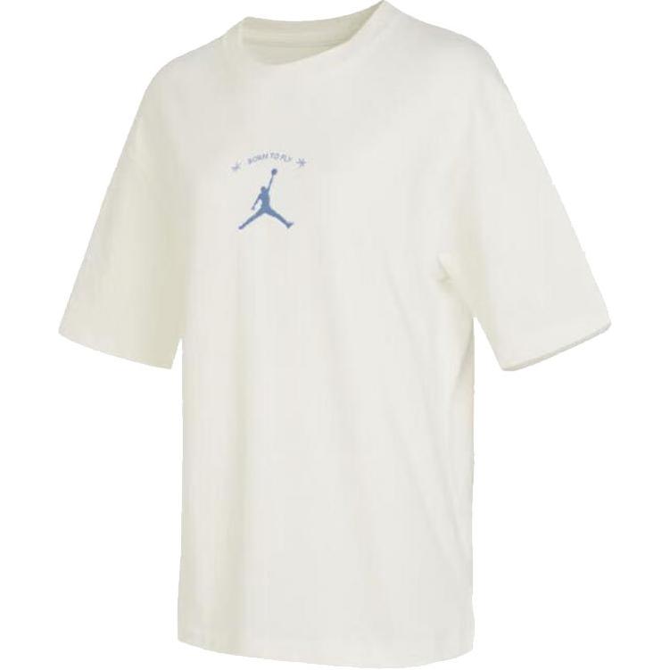 Jordan American Retro Letter Logo And Number Pattern Print Loose Round Neck Short Sleeve Drop Shoulder T-Shirt Women Tops Beige FJ7710-133