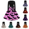 Vestido casual de moda para mujer con cuello redondo y estampado de Halloween de manga larga