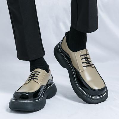 Thick Soled Casual Men's Leather Shoes Trendy Design Styles Street Party Outdoor Youth Daily Shoes Black Versatile