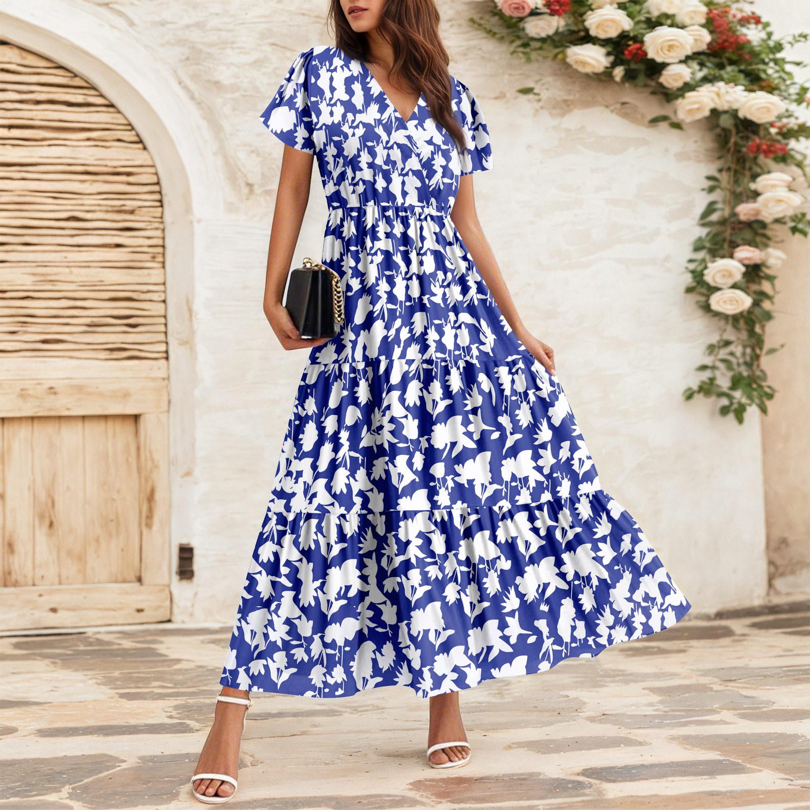 

Женские струящиеся платья Женские летние платья Повседневные платья макси с коротким рукавом Официальные платья макси S