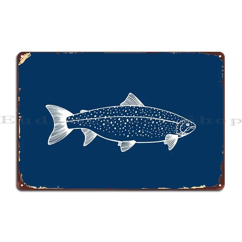 Landlocked Salmon Fish Art Metal Sign Rusty Wall Cave Design Personalized Wall Mural Tin Sign Poster 20x30cm(7.8x11.8inch)