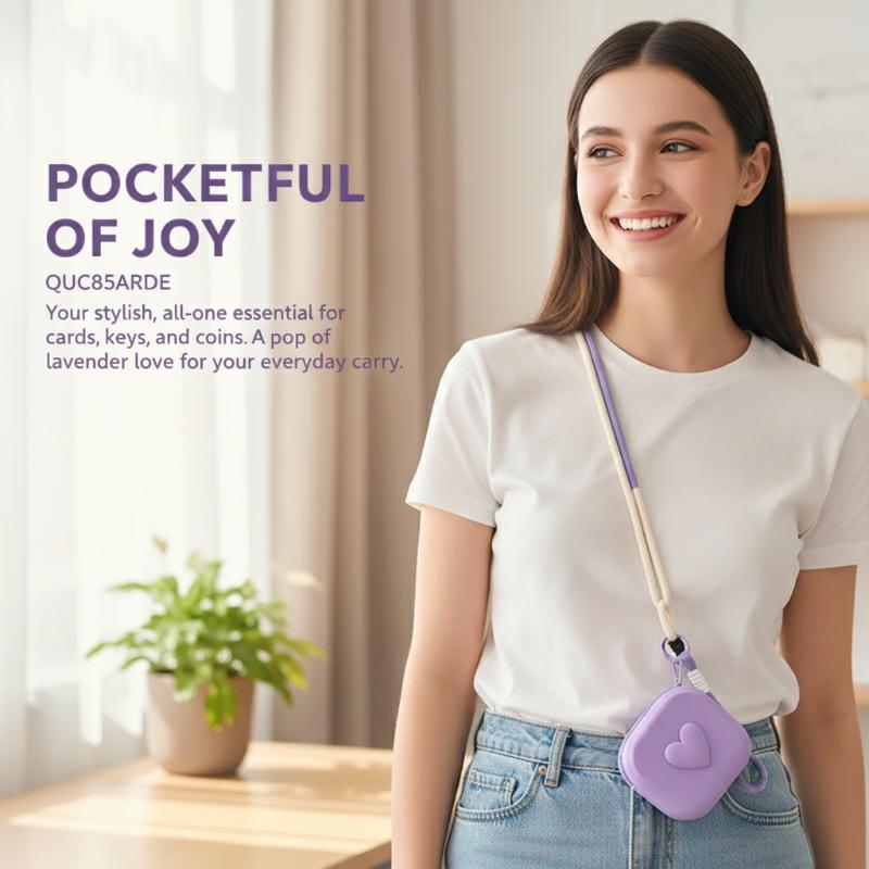 Love Heart Storage Bag Silicone Coin Purse Wallet With Weaving Lanyard Portable Data Cable Earphone Organizer Key Pouch