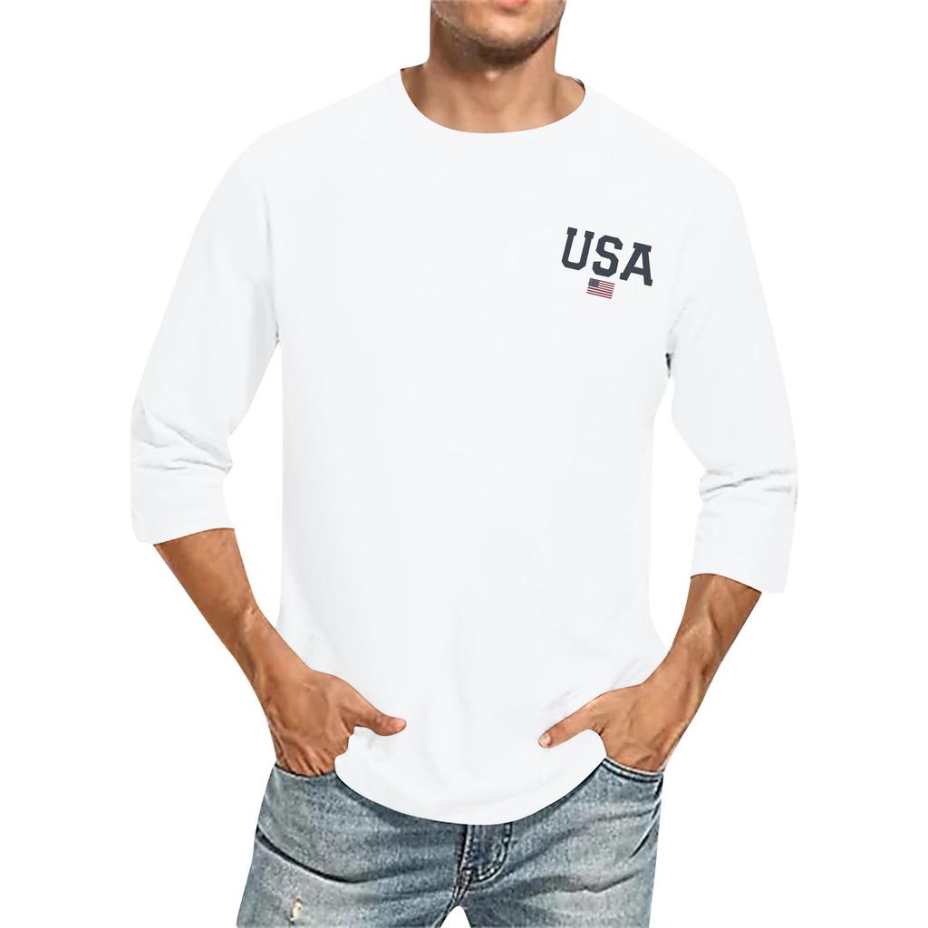 Men's casual and fashionable printed collar three-quarter sleeve top T-shirt