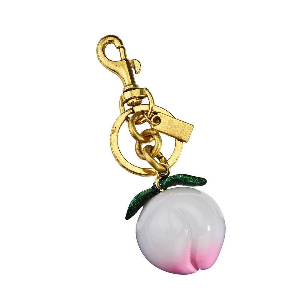 Cute Peach Shaped Keychain Alloy Resin Key Ring Accessory Decorative Bag Hanging Decoration Gift for Women Girls