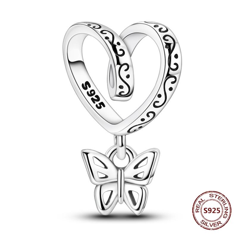 Butterfly Charm copper Authentic Pink Blue Zircon Fly Butterflies Safety Chain Clip Charm Bead Charms Compatible With Bracelets Do It Yourself Jewelle