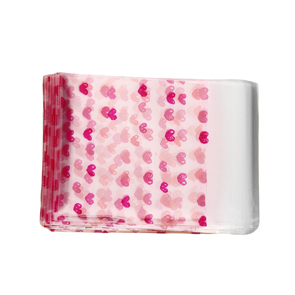 100Pcs Valentine's Day Self Adhesive Plastic Bags Stylish Clear Bags with Love Motif for Candy and Gift Packaging