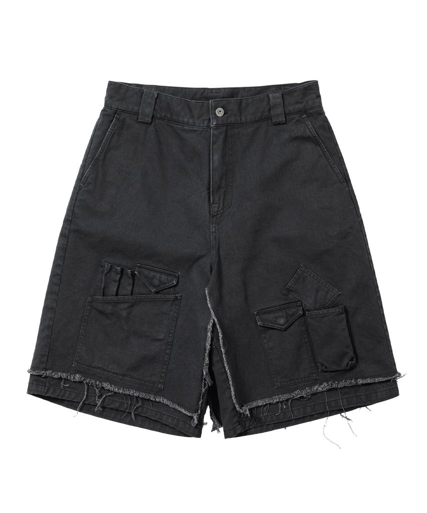 AJOBYAJO Washed Layered Cargo Skirt Shorts [Black]